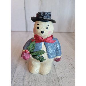 Vintage Teena flanner snowman mistletoe Top Hat figure glitter